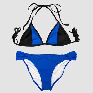 PINK Victoria’s Secret Royal Blue & Black Triangle Bikini Set Top S Bottom XS